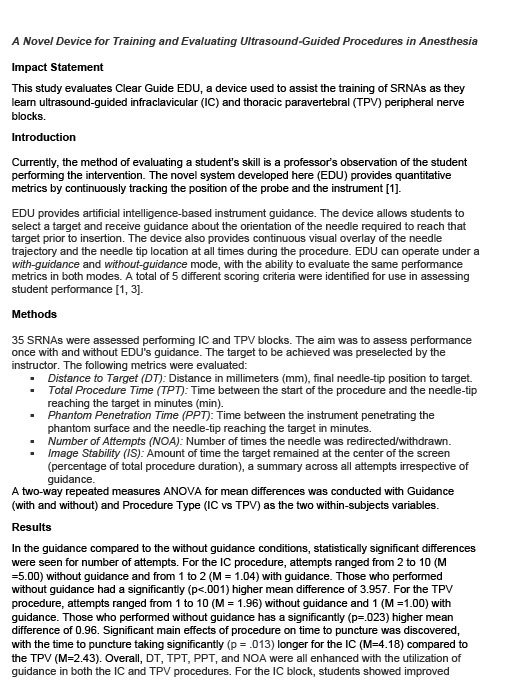 A Novel Device for Training and Evaluating Ultrasound ‐Guided Procedures in Anesthesia