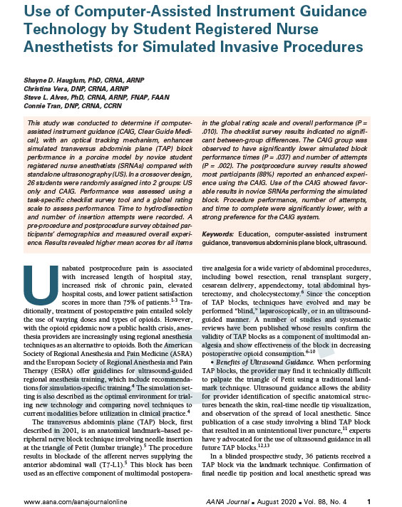 Use of Computer-Assisted Instrument Guidance Technology by Student Registered Nurse Anesthetists for Simulated Invasive Procedures