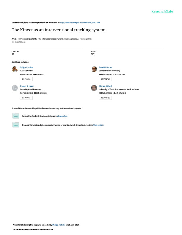 The Kinect as an interventional tracking system